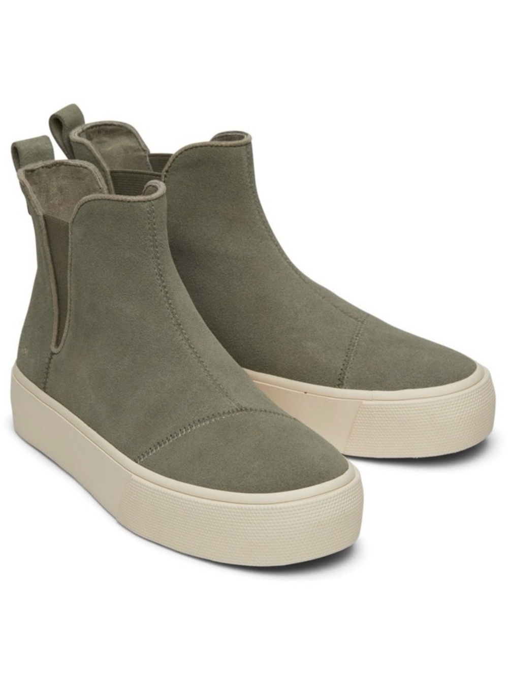 Toms Fenix Platform Chealsea Sneaker Boots in Vetiver Grey Suede Women's Size 9